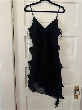 Abercrombie & Fitch Black Ruffle High-Low Slip Dress